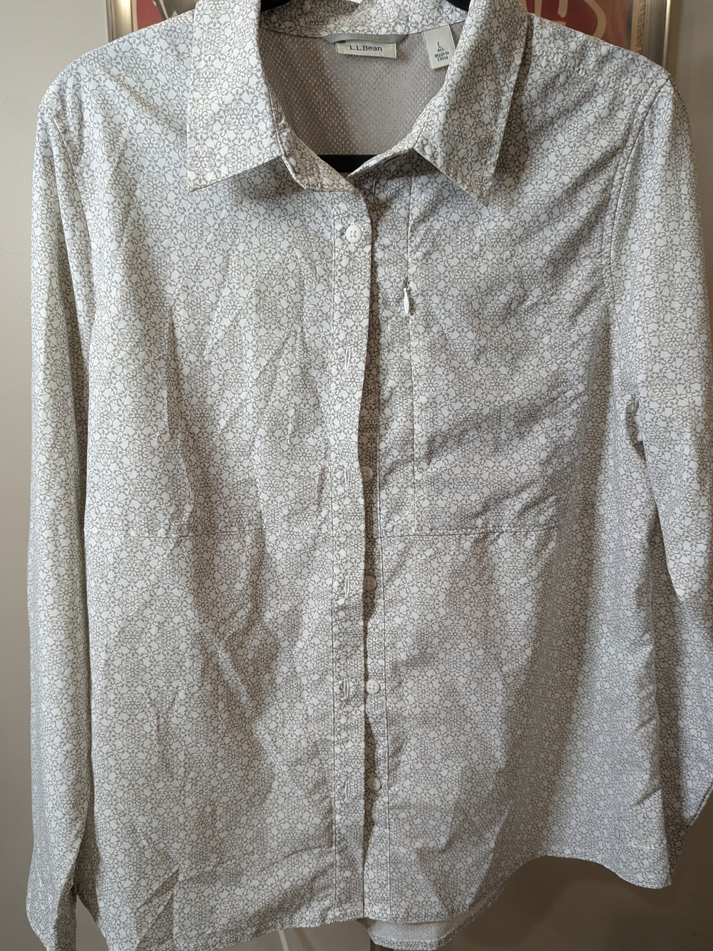 $20 L.L. Bean Women's Size L Trail Performance Hiking Shirt Gray White Floral